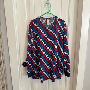 Dickie’s Brand Red, White & Blue Hearts Scrub Jacket - Size 3X